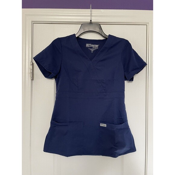 Grey's Anatomy Scrub Top Indigo Blue 4153 Mock Wrap Women's Size XS - Picture 1 of 10
